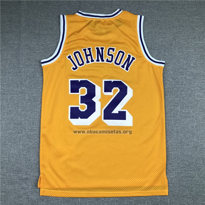 Camiseta Los Angeles Lakers Magic Johnson NO 32 Hardwood Classics Throwback Amarillo